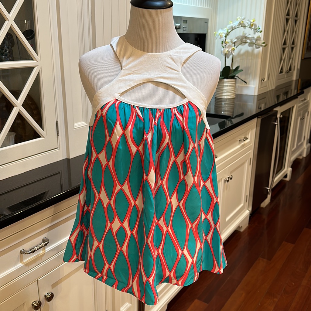 Alice & Trixie Size M~St. Barts ~Silk Cotton Cut-Out Flow Tank Top ~Shirt Blouse